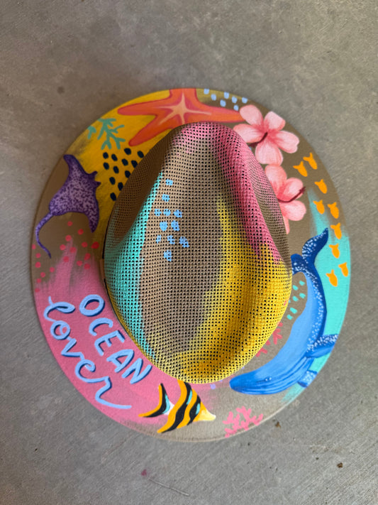 Beach ocean lover sea life panama straw wide brim rancher hat