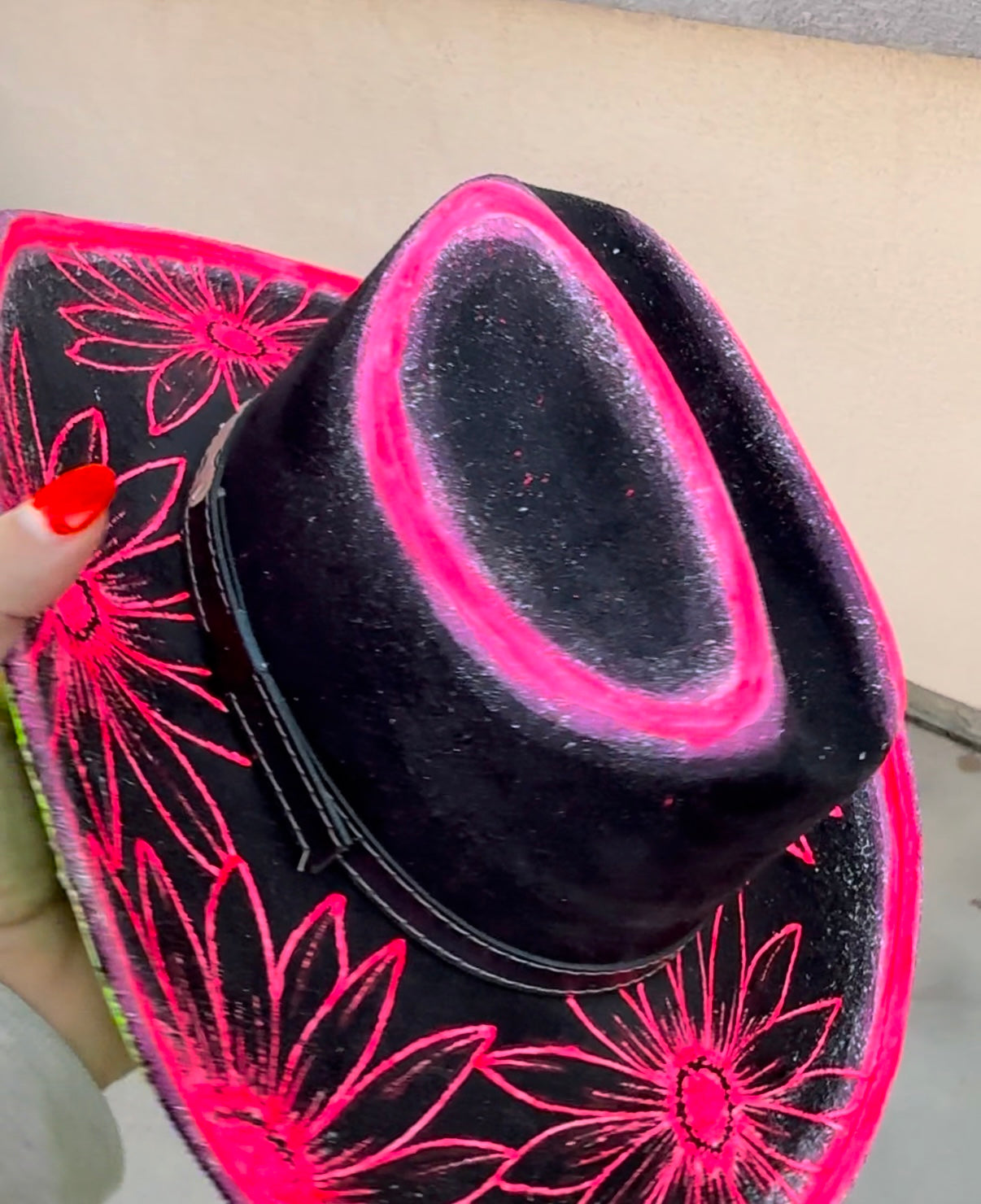 Black neon suede wide brim cowboy  hat