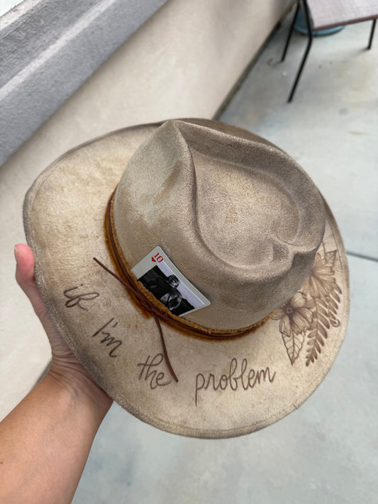 Im the problem tan heart crown suede wide brim rancher hat