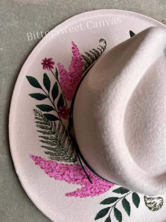 Botanical crown pink ivory suede wide brim rancher hat