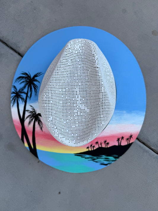 Tropical beach panama straw wide brim rancher hat