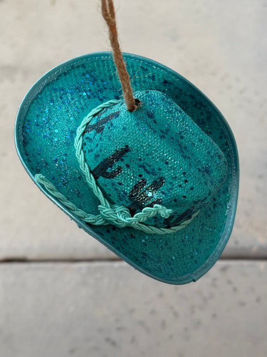 Turquoise cactus Cowboy hat ornament