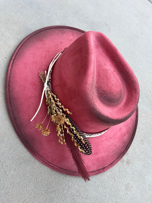 Dusty rose desert suede wide brim rancher hat