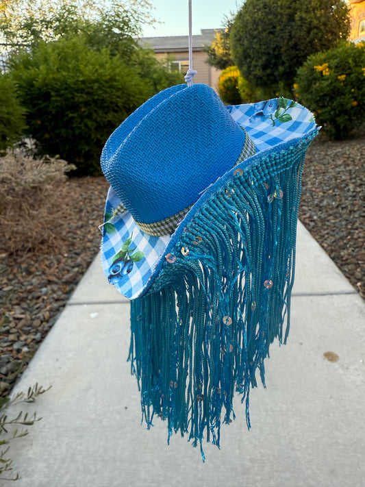 Blueberry gingham fringe hat rearview mirror charm