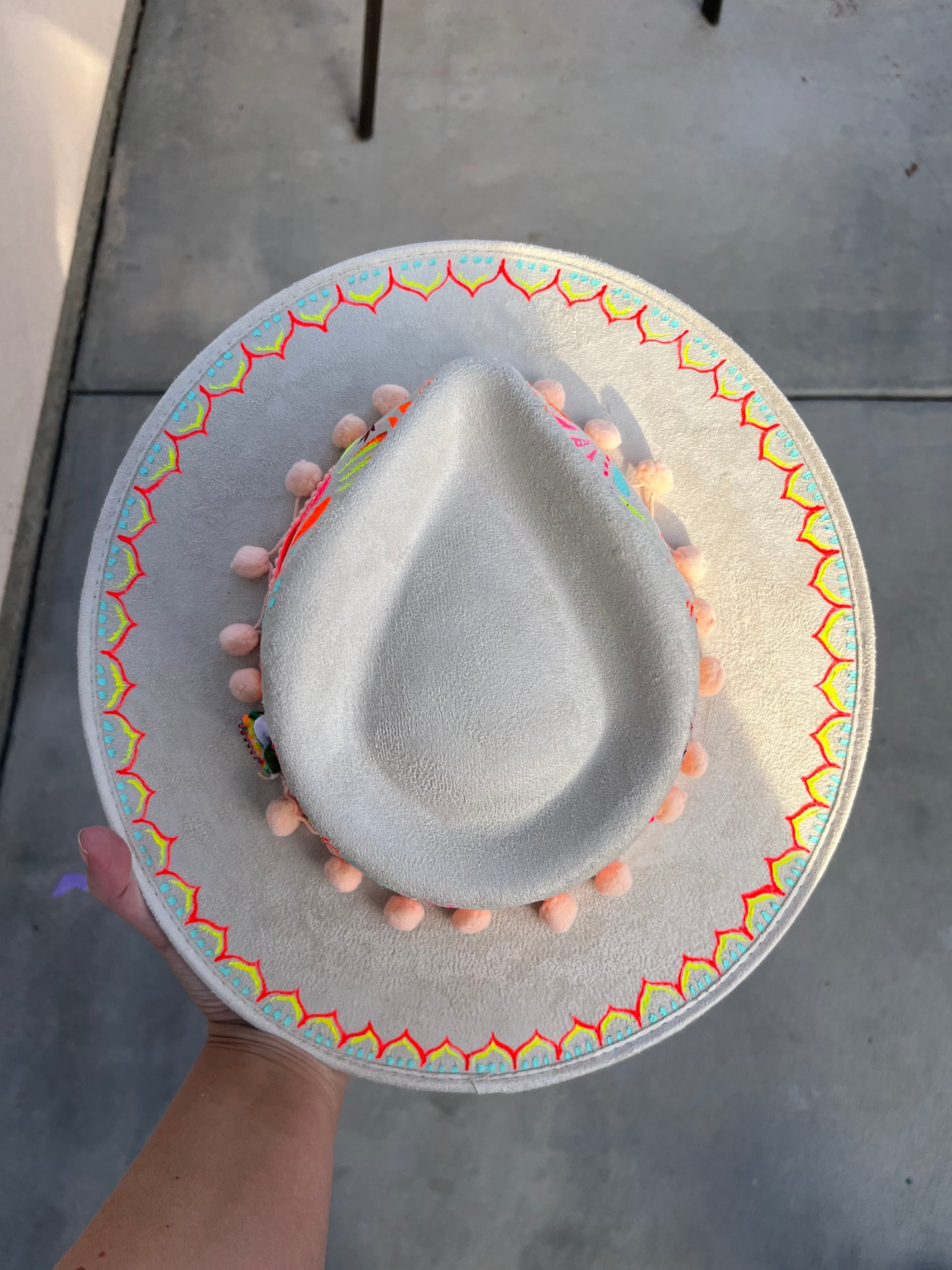 Ivory Mexican inspired neon felt wide brim rancher hat