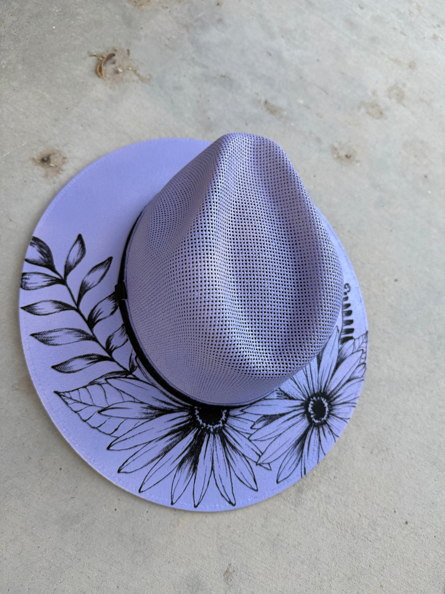 Lavender floral summer straw jute rancher Panama hat