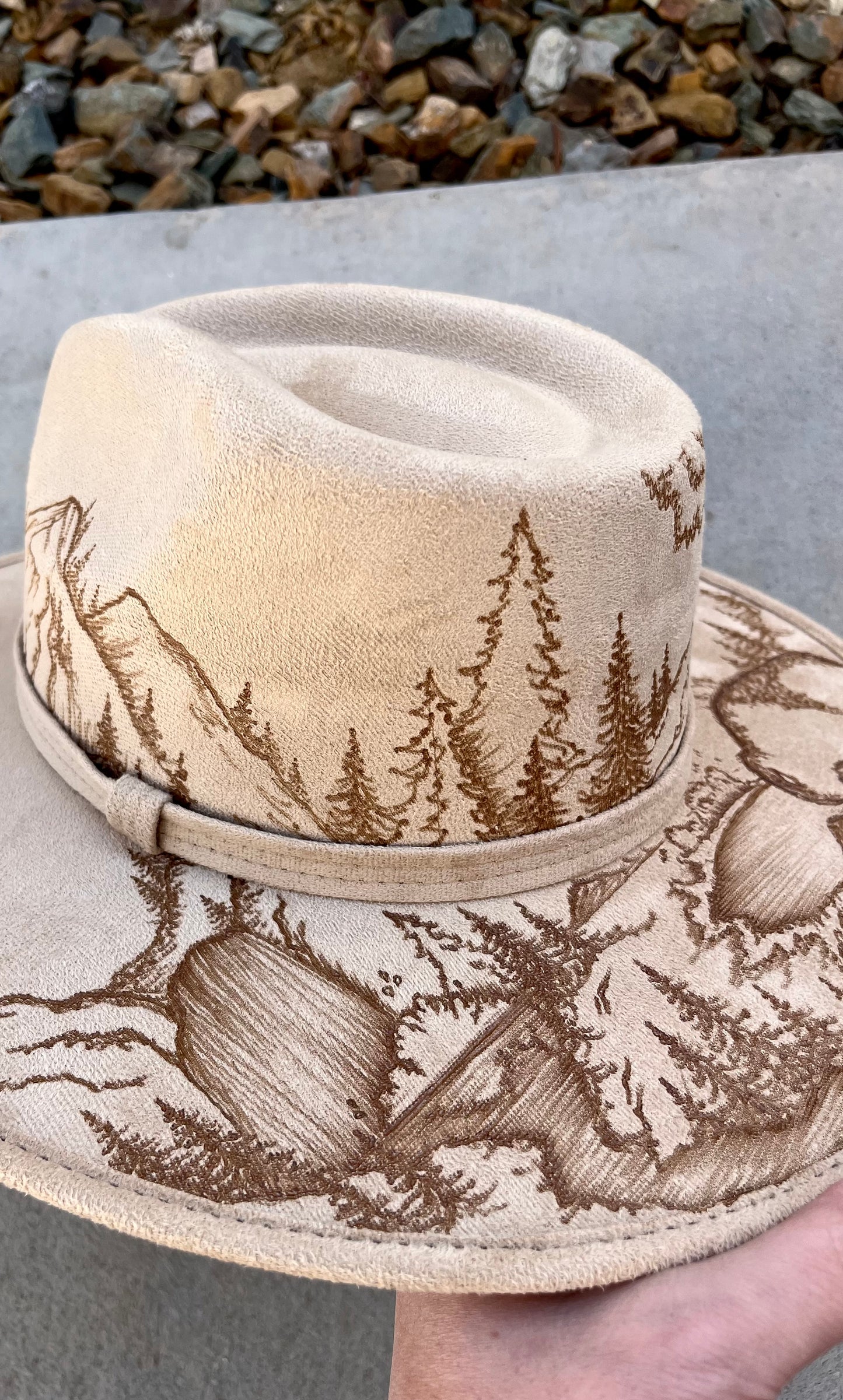 Yellowstone national park beige suede wide brim rancher hat