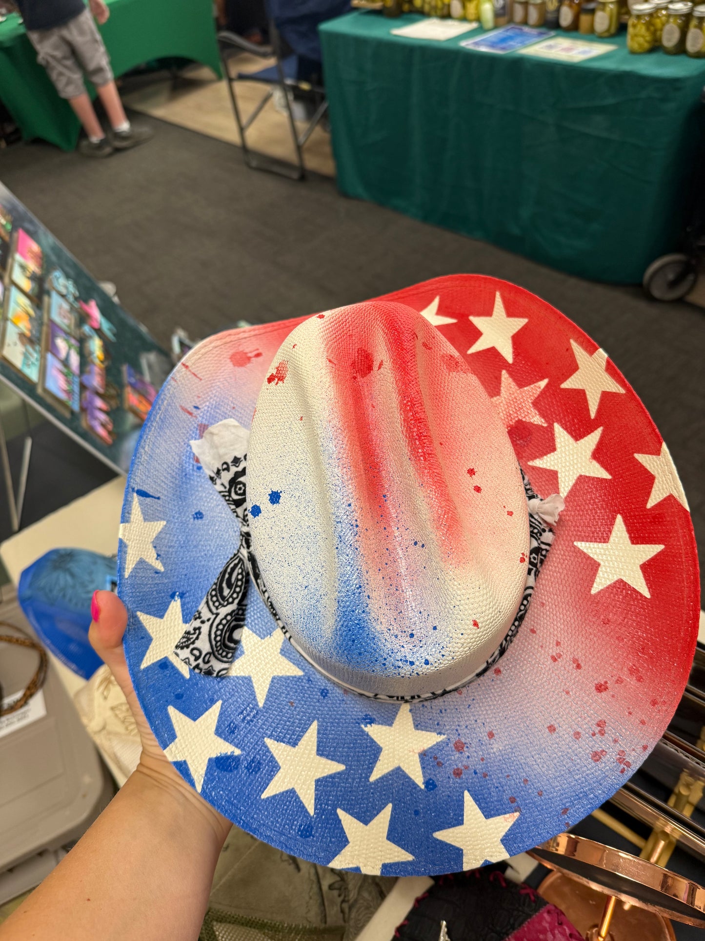 Stars and stripes straw wide brim cowboy hat