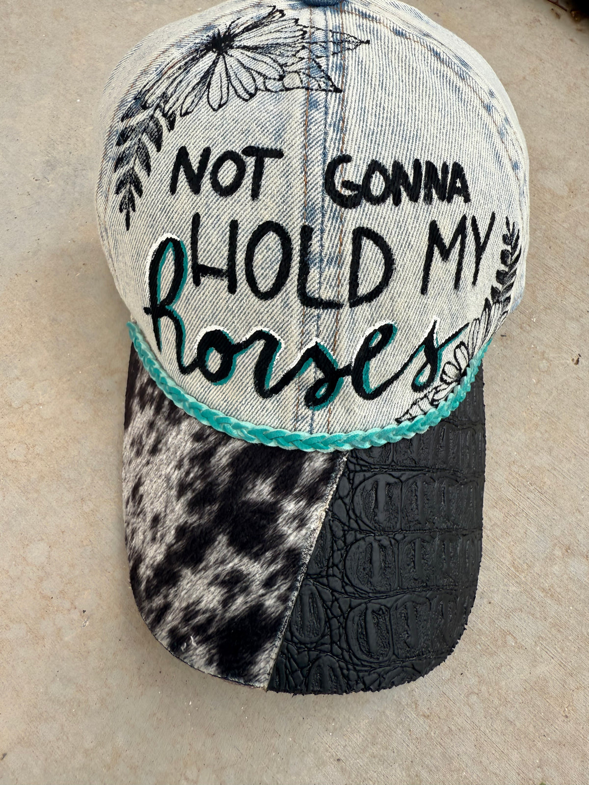 Hold your horses denim ball cap trucker hat custom snapback