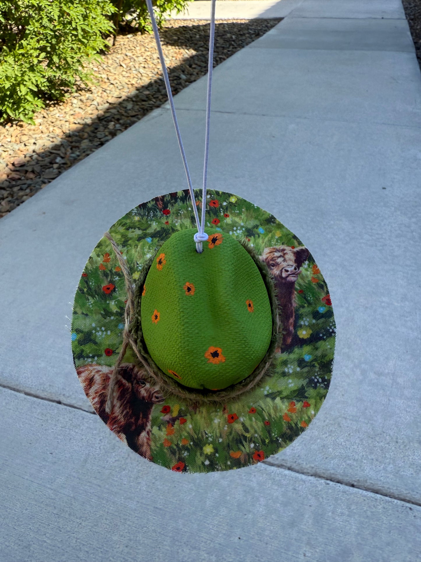 Green highland cow cowboy hat rearview mirror charm