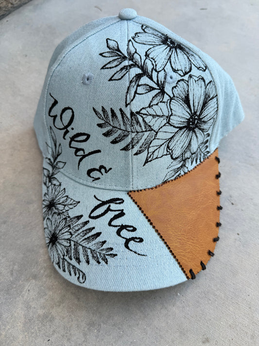 Denim floral wild and free trucker hat custom ball cap SnapBack