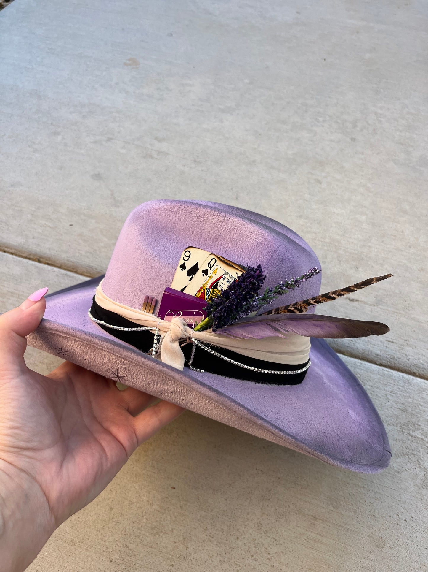 Lavender rhinestone star cowboy suede wide brim rancher hat