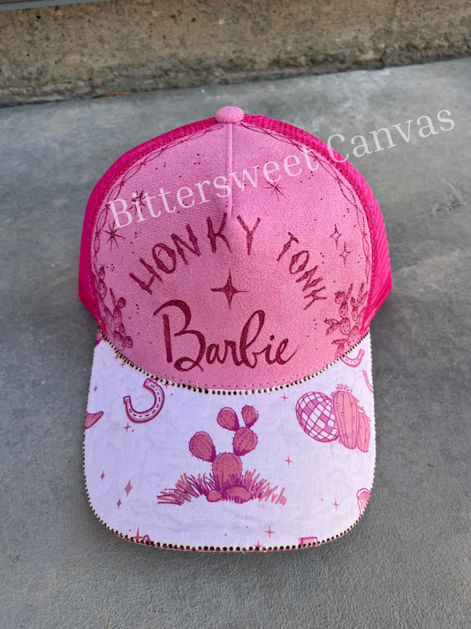 Pink honeytonk barbie trucker ball cap