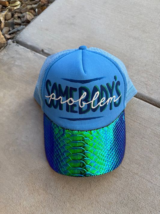 Somebody’s problem blue Colorful trucker hat custom ball cap SnapBack
