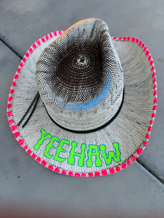 Yeehaw straw wide brim cowboy rancher hat