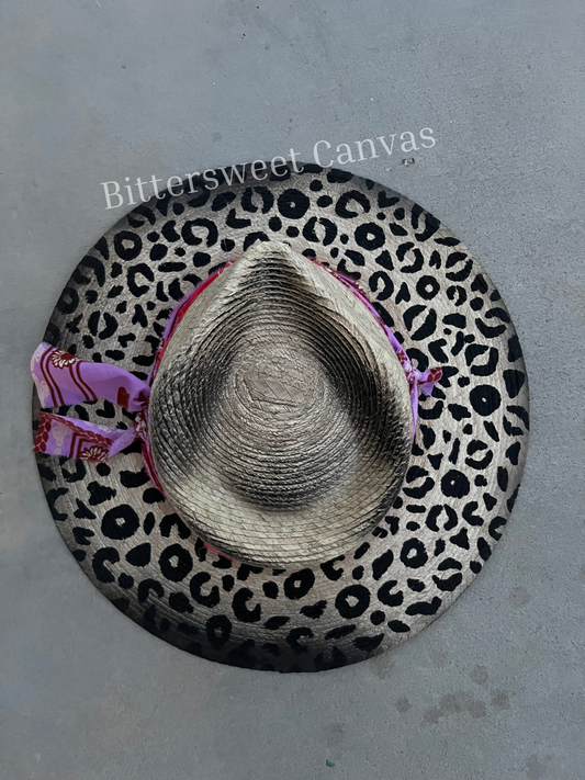 Leopard cheerah straw wide brim rancher hat