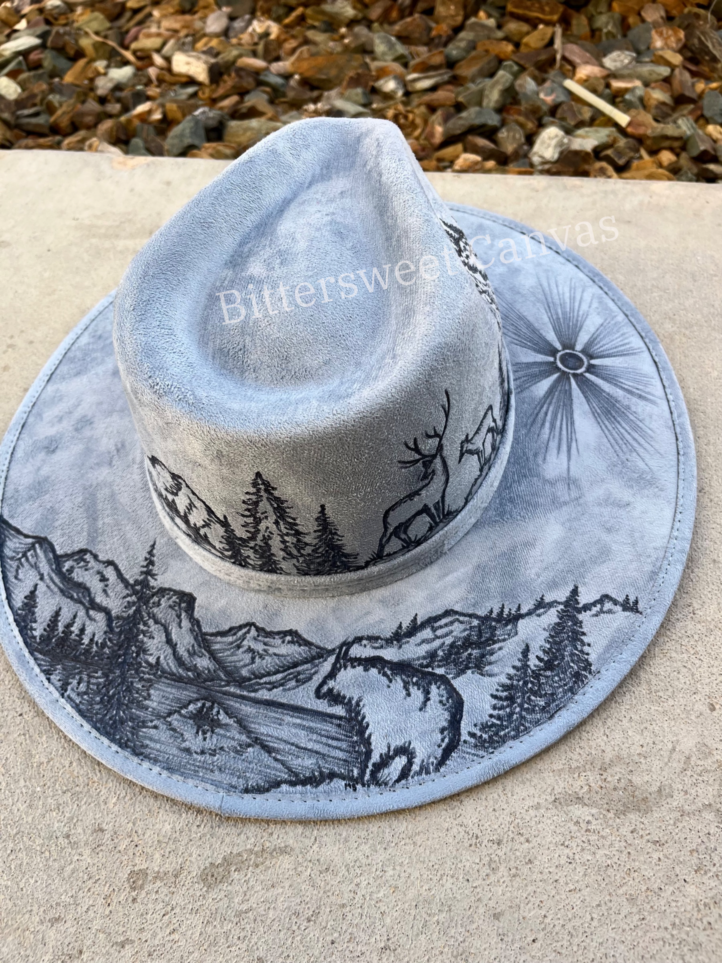 Glacier national park blue suede wide brim rancher hat