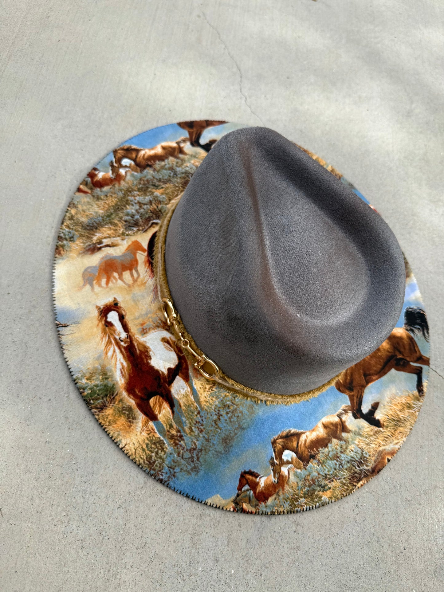 Wild horses gray suede wide brim rancher hat