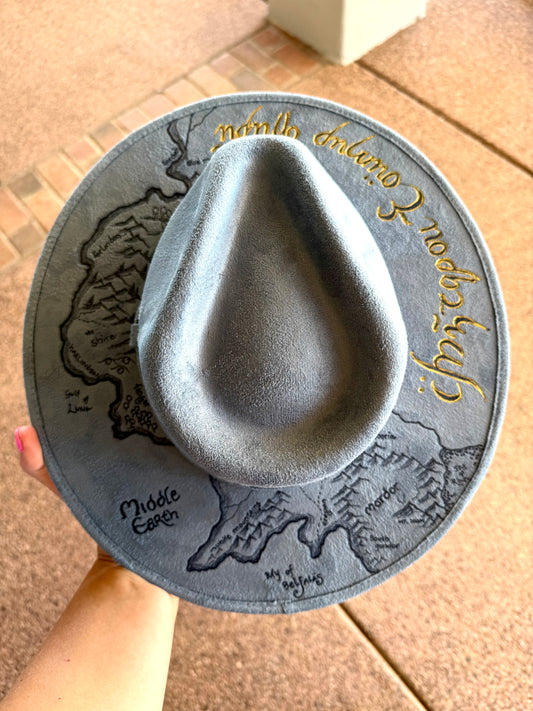 Middle earth blue suede wide brim rancher hat