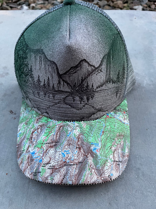 Burned grey yosemite mountain ball cap