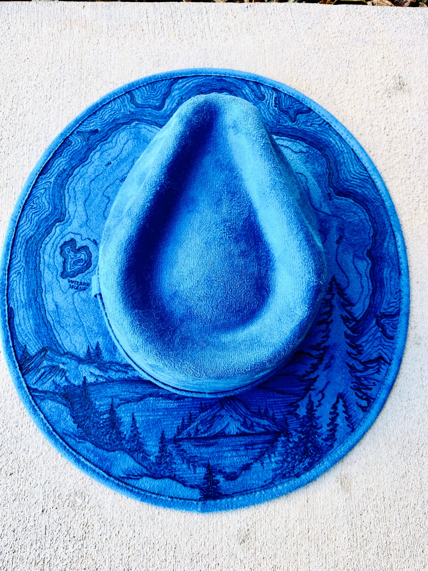 Crater Lake national park blue suede wide brim rancher hat