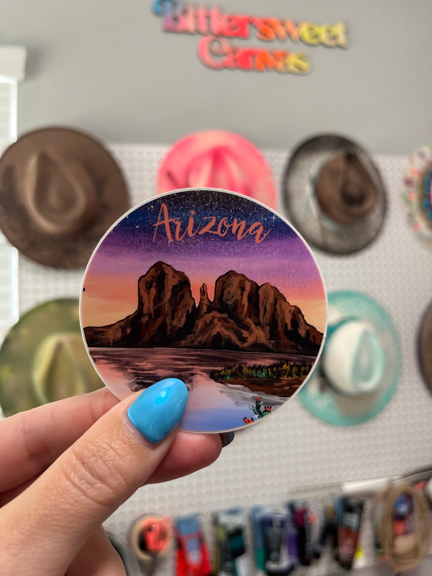 Arizona round sticker cactus