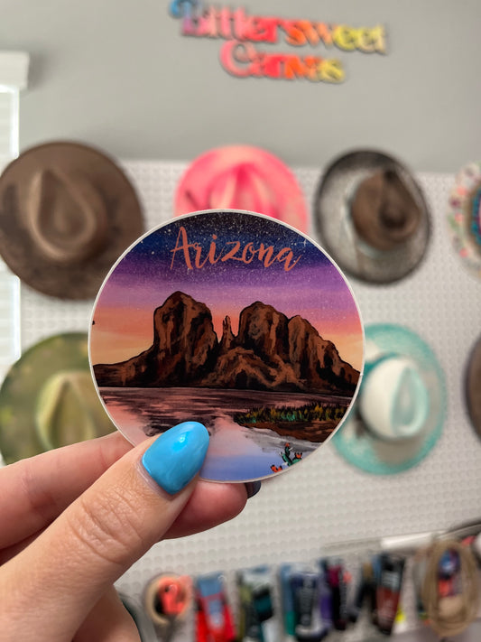 Arizona round sticker cactus