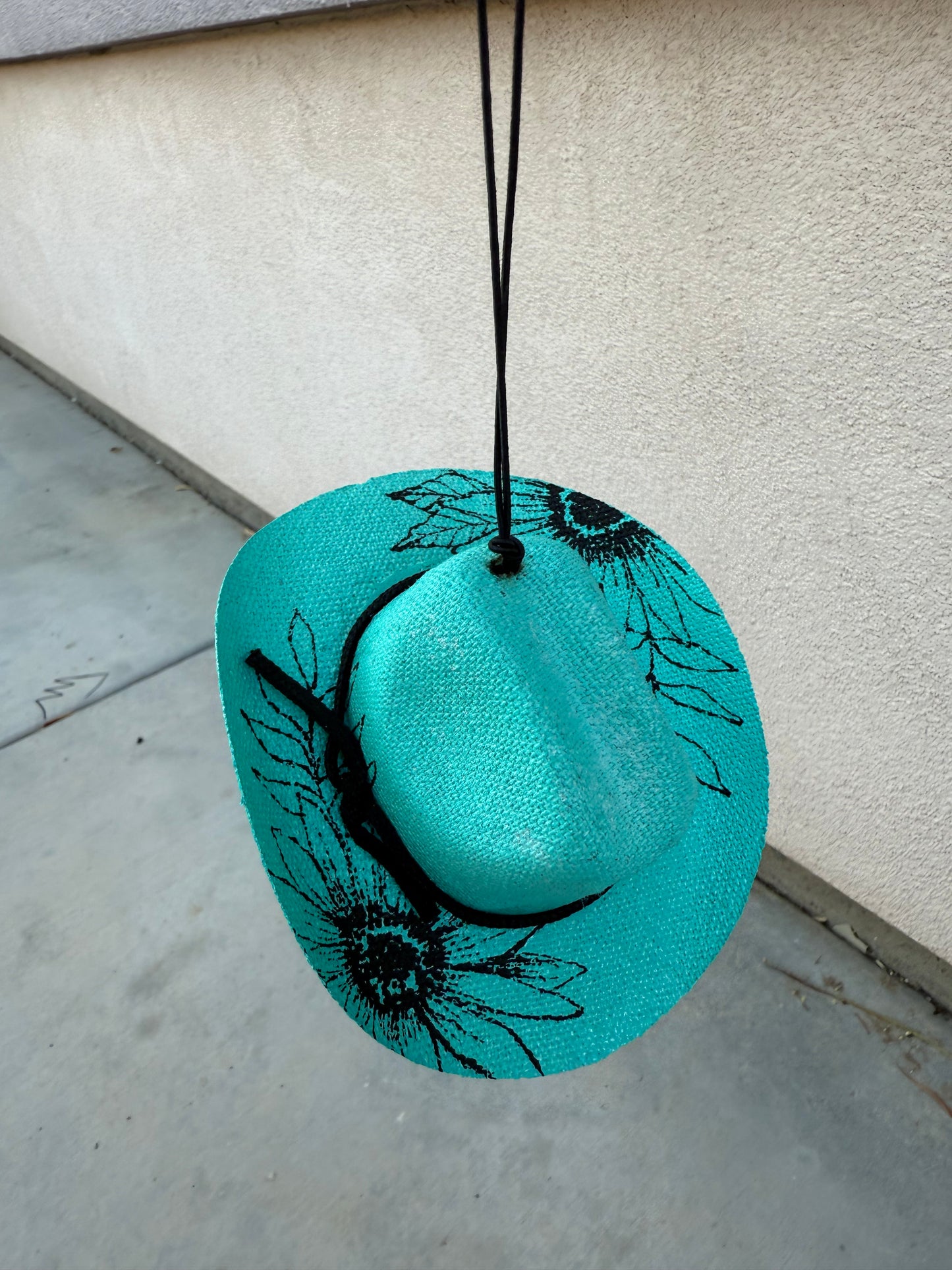 Turquoise floral hat rearview mirror charm