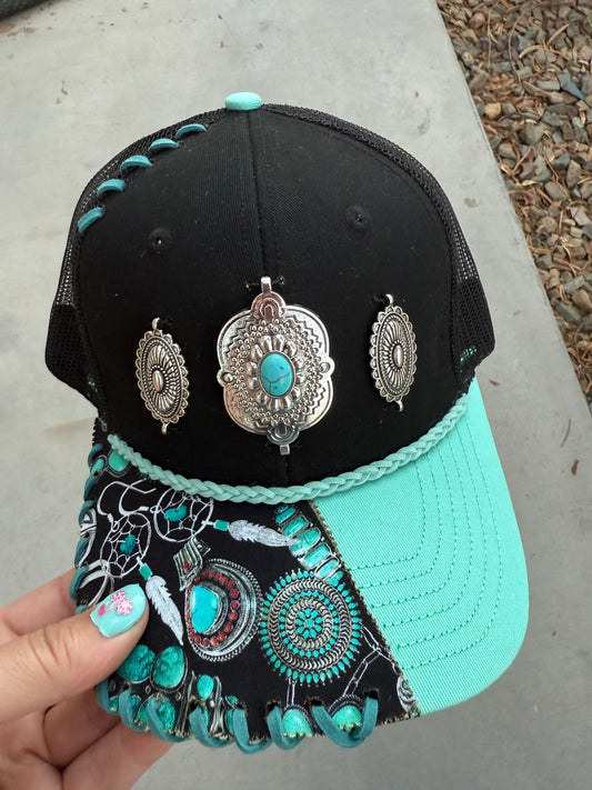 Turquoise concho trucker hat custom ball cap SnapBack