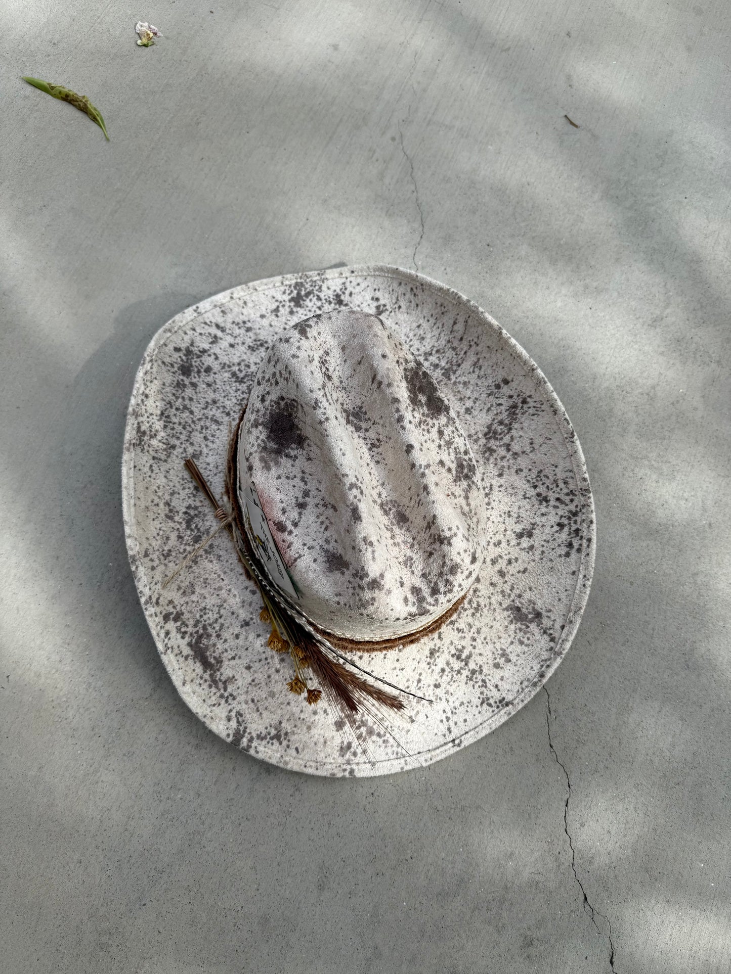 Ivory brown peppered suede wide brim rancher hat