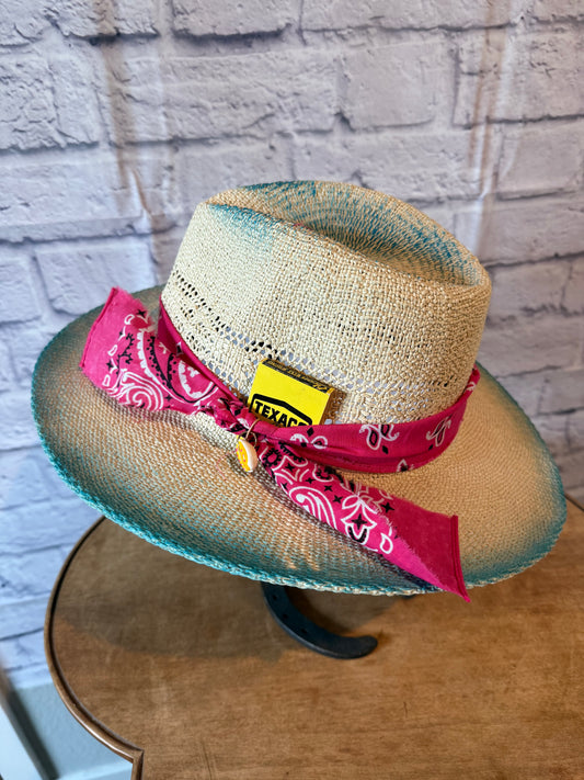 Straw accessorized wide brim rancher hat