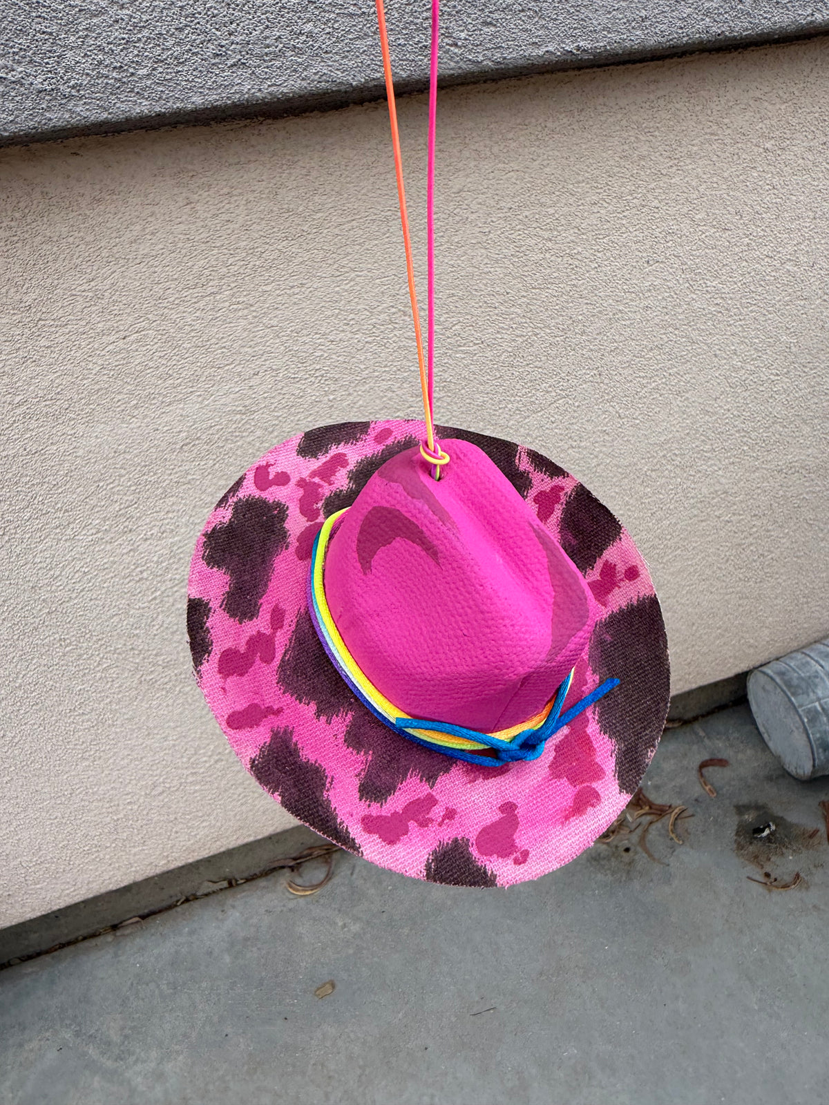 Pink cow hat rearview mirror charm