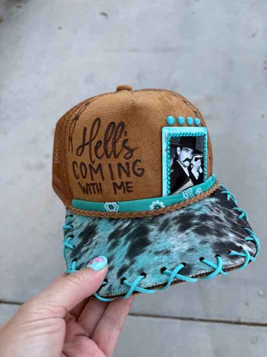 Hells coming with me trucker hat custom ball cap SnapBack