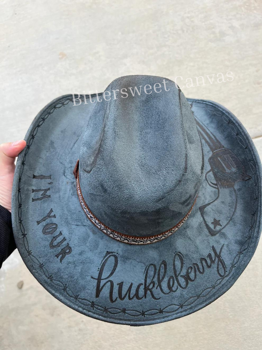 Steel blue cowboy huckleberry burned suede wide brim cowboy hat