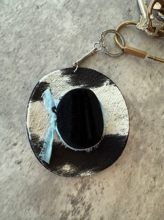Black cowhide cowboy hat keychain bag charm