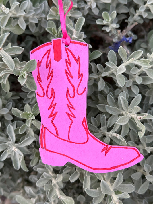 Pink cowboy boot Christmas ornament