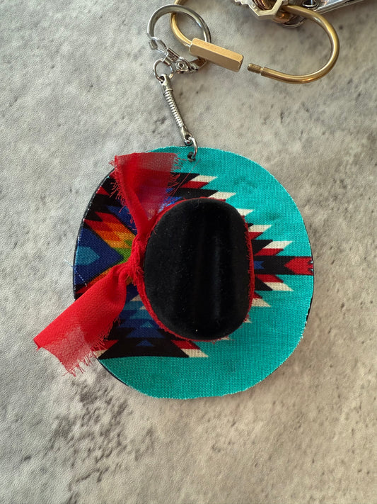 Tribal turquoise black cowboy hat keychain bag charm