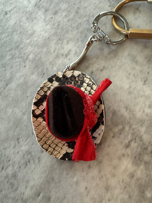 Snakeskin brown mini cowboy hat keychain bag charm