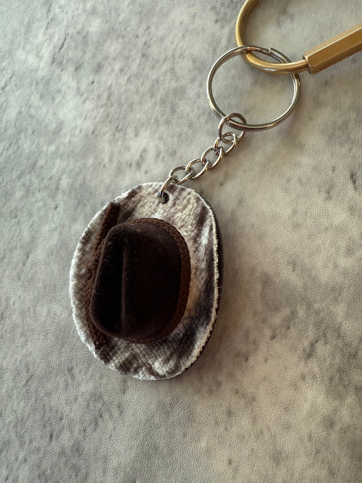 Brown cowhide mini cowboy hat keychain bag charm