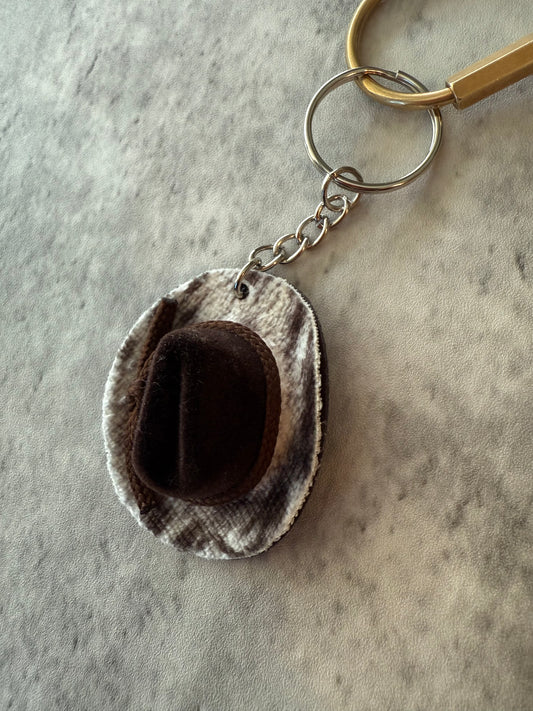 Brown cowhide mini cowboy hat keychain bag charm