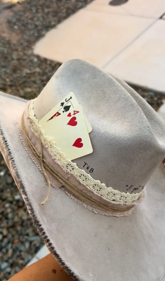 Ivory cowhide suede wide brim cowboy hat