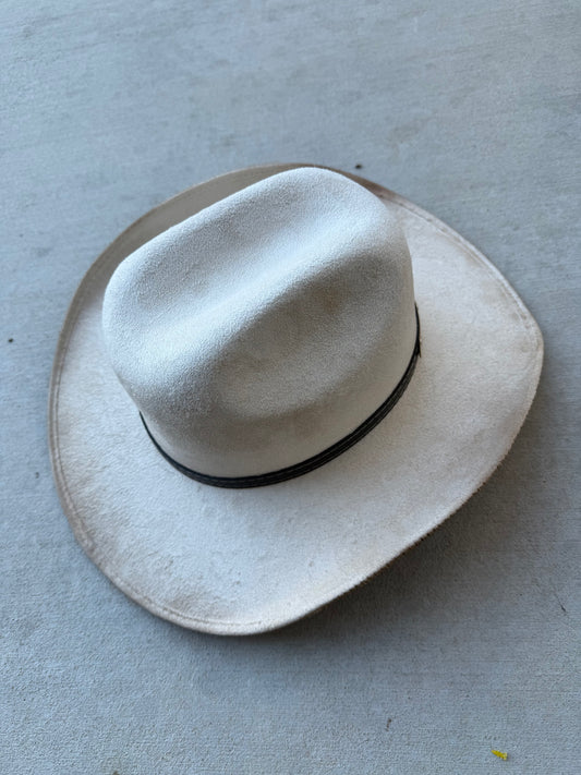 Ivory cowhide suede wide brim cowboy hat