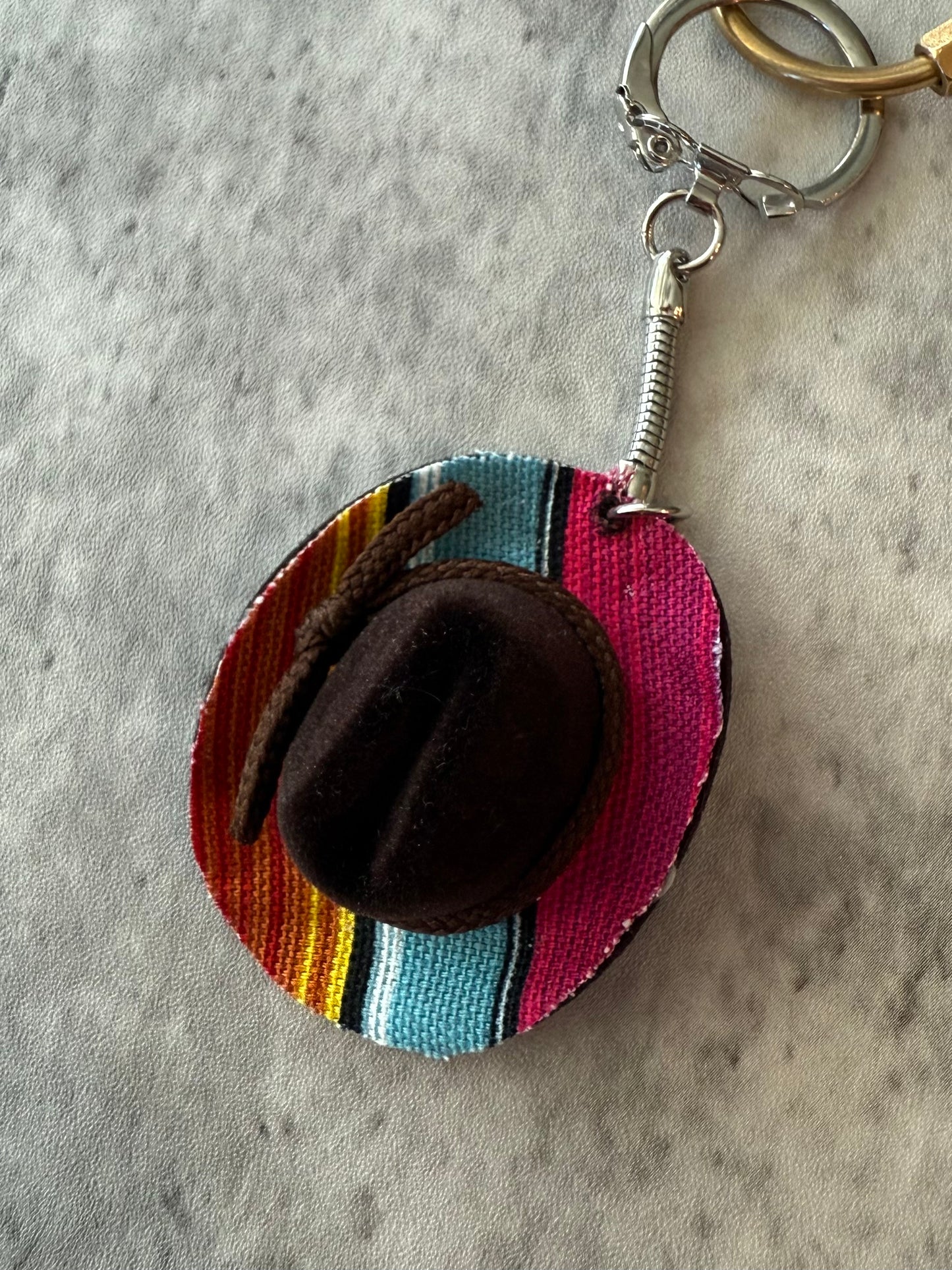 Serape striped brown mini cowboy hat keychain bag charm