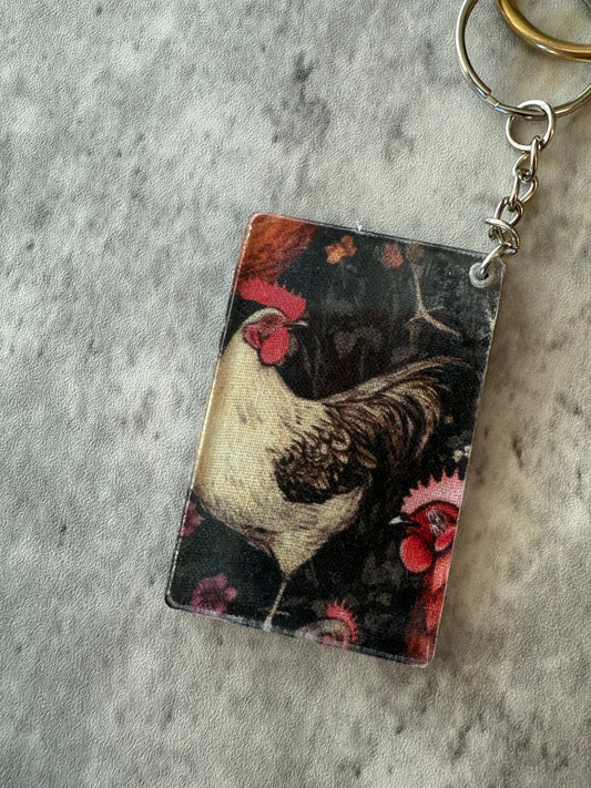 Chickens floral acrylic keychain bag charm