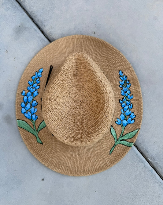 Blue bonnet panama straw wide brim rancher hat