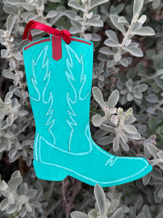 Turquoise cowboy boot Christmas ornament