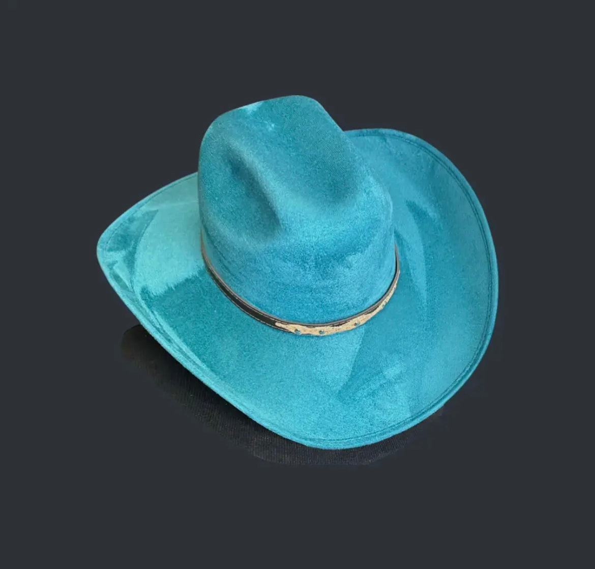 Plain teal cowboy NO DESIGN suede wide brim rancher hat