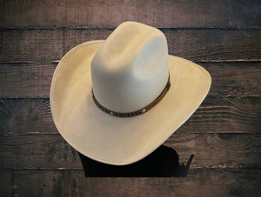 Plain taupe cowboy NO DESIGN suede wide brim rancher hat