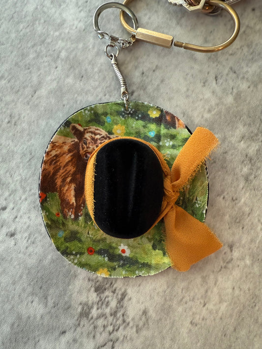 Highland cow black cowboy hat keychain bag charm