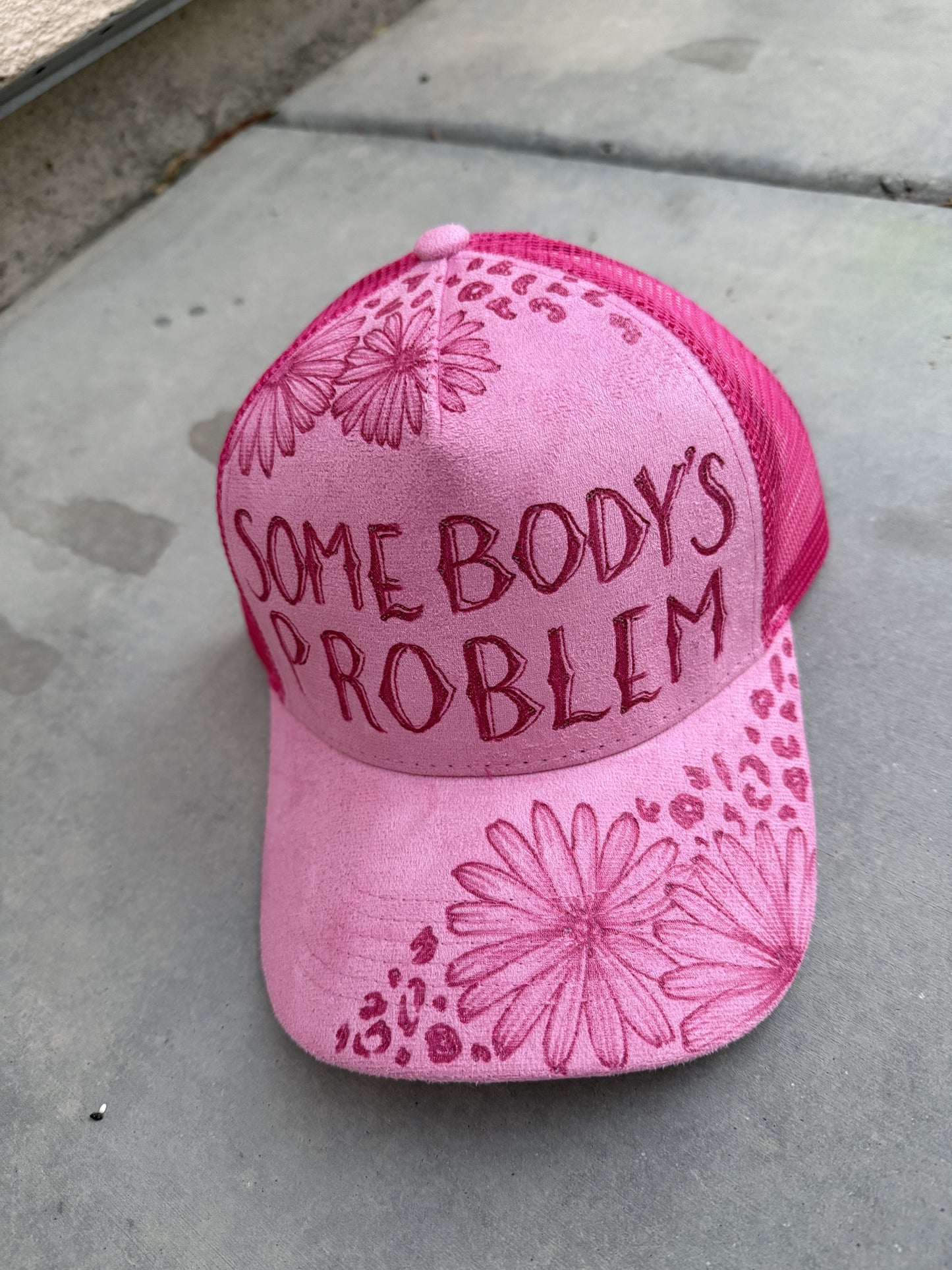 Somebodys problem pink burned trucker hat custom ball cap SnapBack